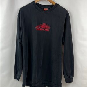 Hot Leather Sturgis 2005 Black with Red Embroidered Biker T-Shirt  Size L‎